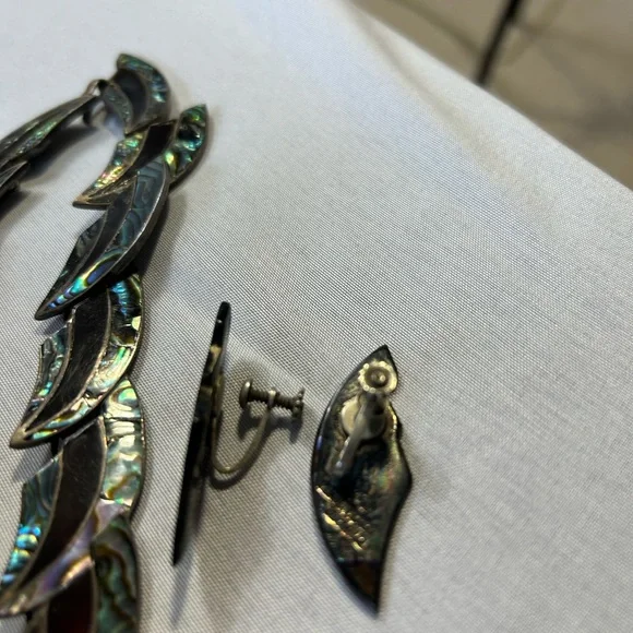 Vintage 60’s Elegant Silver and Abalone Shell Necklace and earrings - Picture 4 of 6